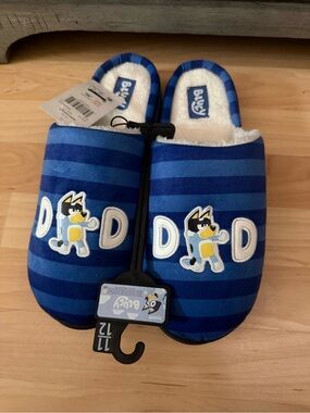Bluey Boys' Blue Striped Slip-On Slippers